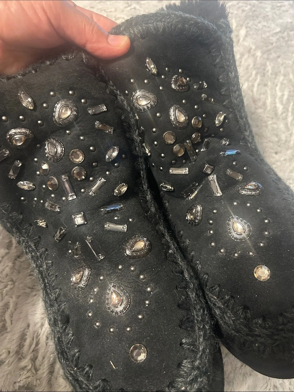 MOU Black Embellished Faux Fur Lined Boots - Picture 5 of 5